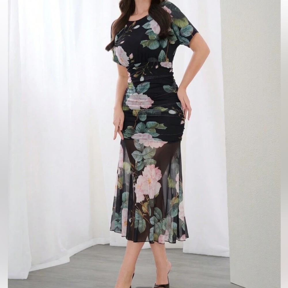 Floral Sheer Black Dress S